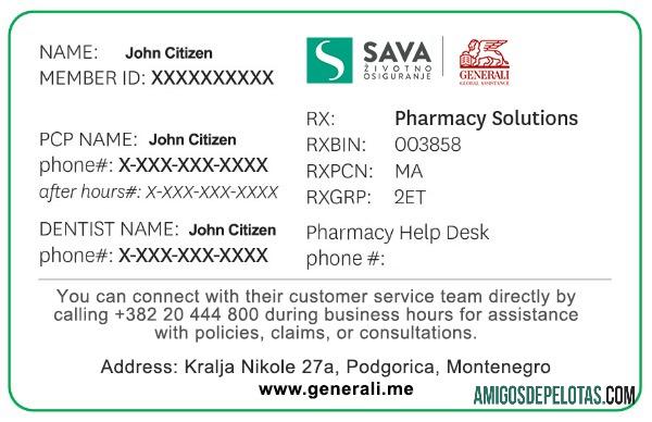 Cartão de Seguro Saúde de Montenegro exemplo